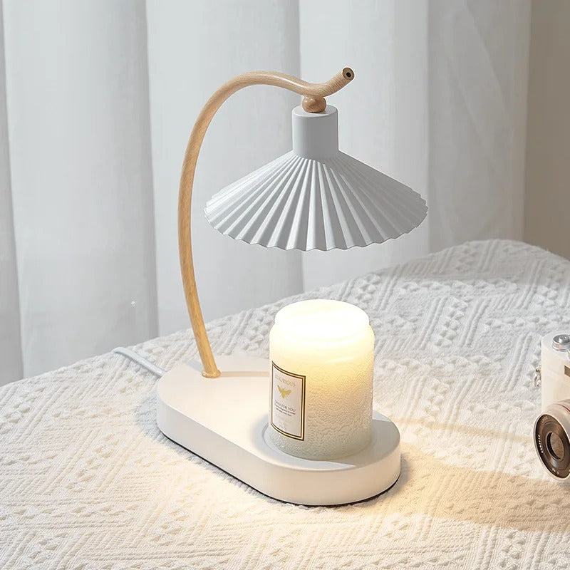 Candle Warmer Lamp | Nordic Wood Arc Pleated Shade Design