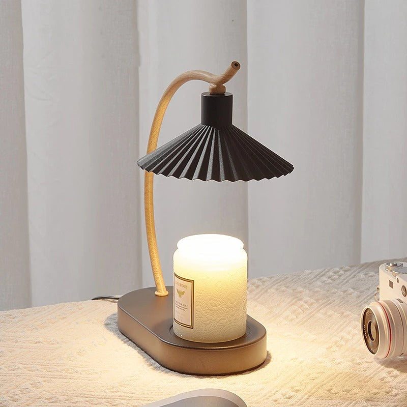 Candle Warmer Lamp | Nordic Wood Arc Pleated Shade Design