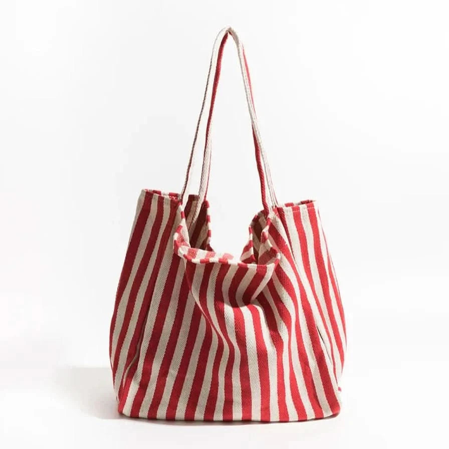 Canvas Tote Bag | Striped Design With Long Handles - Durable Everyday Use