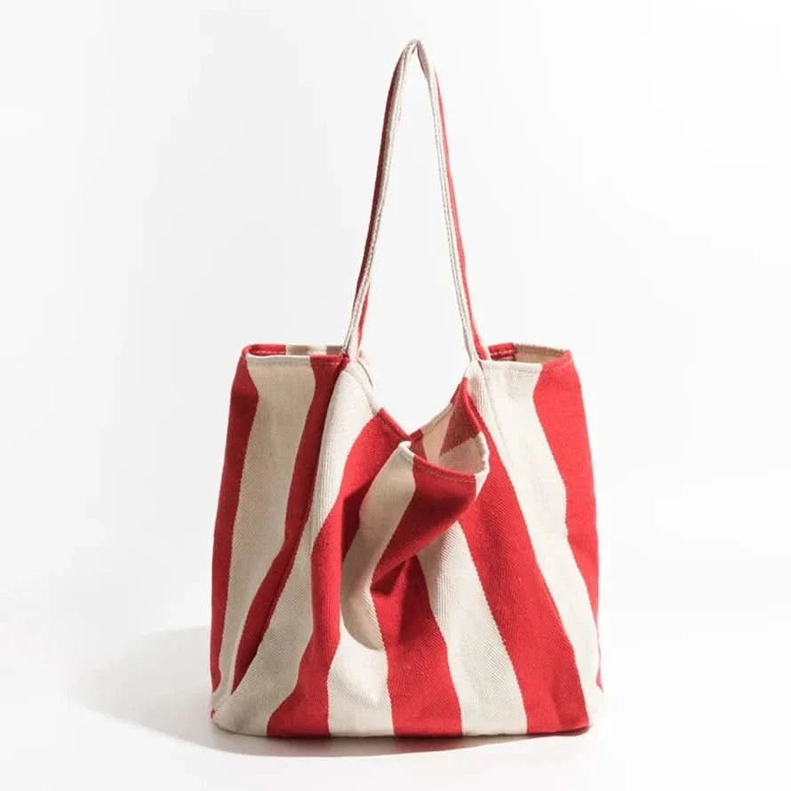 Canvas Tote Bag | Striped Design With Long Handles - Durable Everyday Use