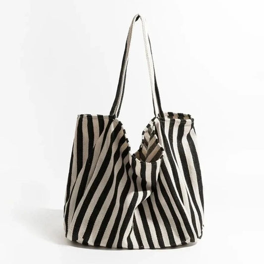 Canvas Tote Bag | Striped Design With Long Handles - Durable Everyday Use 0