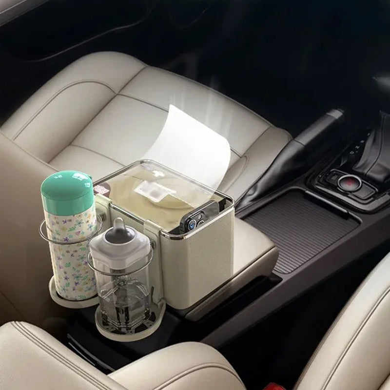 Car Armrest Storage Box ABS Plastic | Secure Strap Fit | Organises Phones, Keys, Drinks, Tissues & Essentials in Your Car
