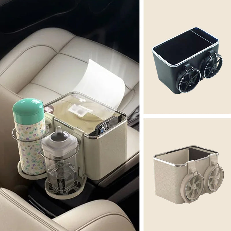 Car Armrest Storage Box ABS Plastic | Secure Strap Fit | Organises Phones, Keys, Drinks, Tissues & Essentials in Your Car