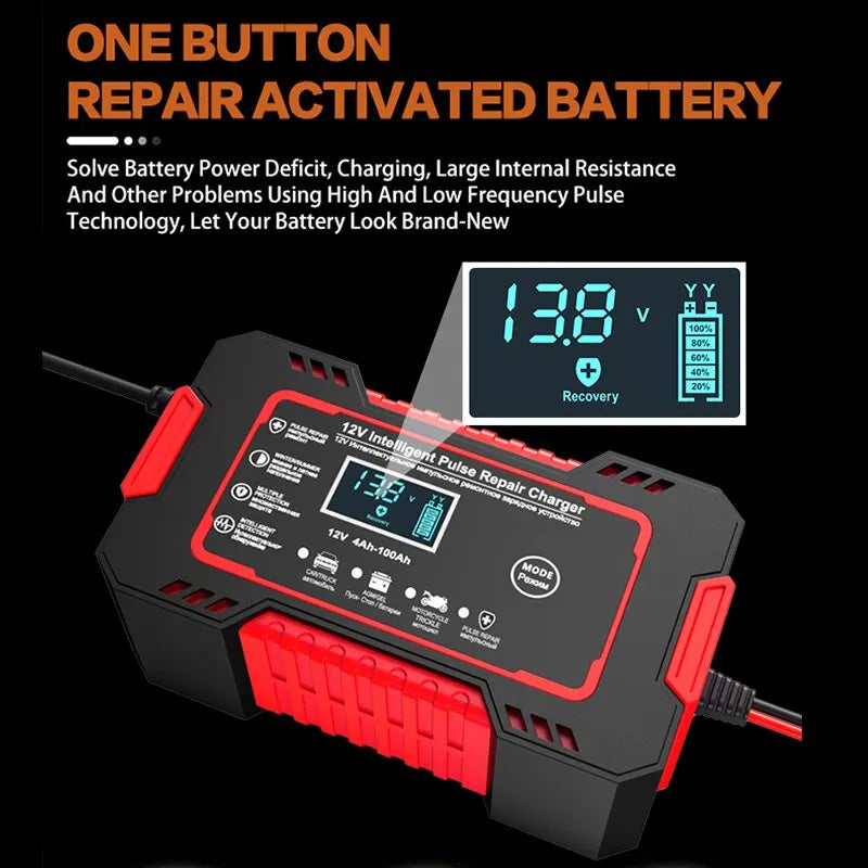 Car Battery Charger 12V 6A | Smart Pulse Charging & LCD Display | Compatible with AGM, Gel & Lead-Acid Batteries