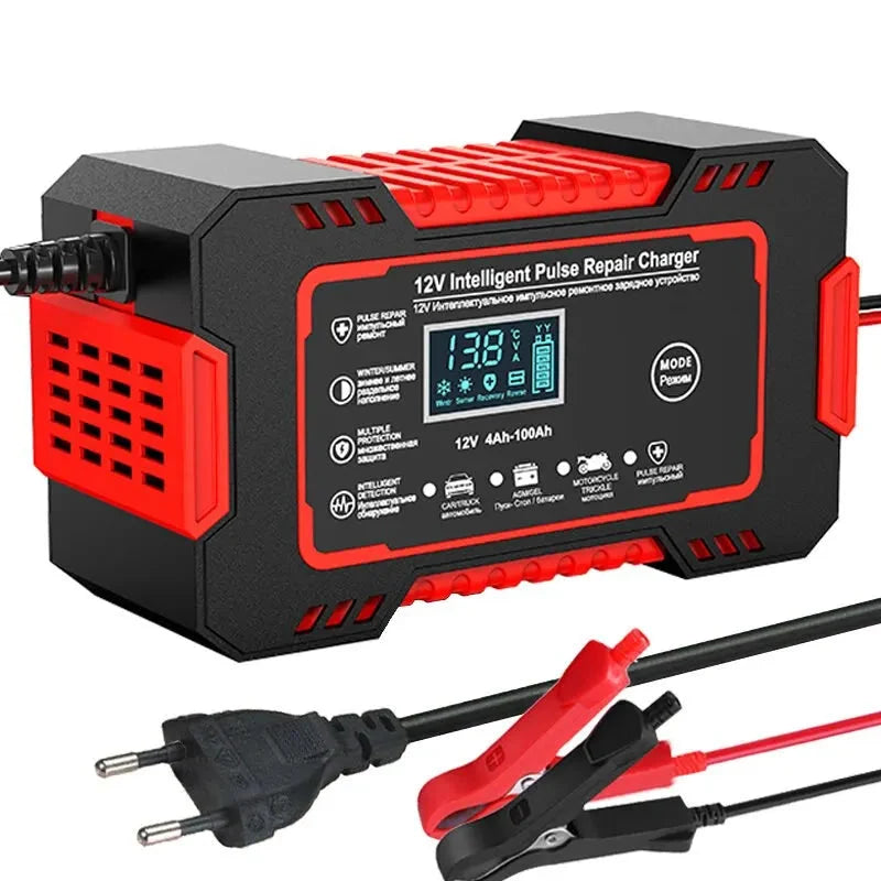 Car Battery Charger 12V 6A | Smart Pulse Charging & LCD Display | Compatible with AGM, Gel & Lead-Acid Batteries