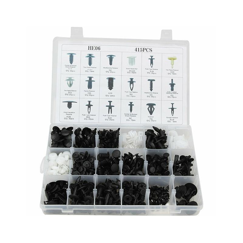 Car Fastener Clip Set Nylon | 18 Sizes, Up to 415 Pieces | Trim Removal Tool for Bumpers, Side Skirts and Panels
