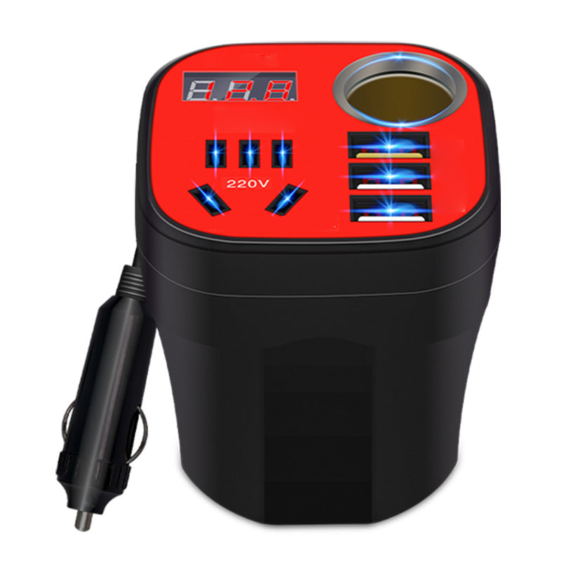 Car Power Inverter Cup Holder Design | 200W DC 12V to AC 220V Converter | Dual AC Outlets 3 USB QC3.0 Fast Charger