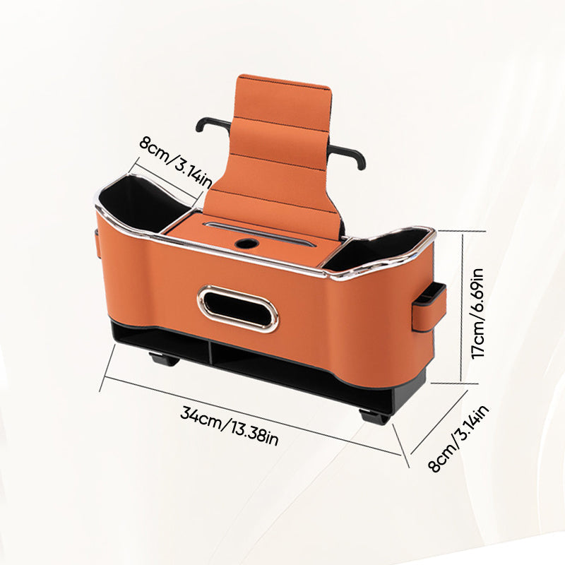 Car Seat Back Storage Box Leather | Hanging Organiser with Partitions and Hooks | Keeps Items Within Easy Reach