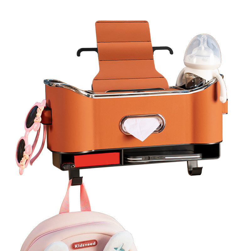 Car Seat Back Storage Box Leather | Hanging Organiser with Partitions and Hooks | Keeps Items Within Easy Reach