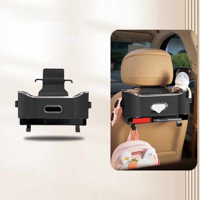 Car Seat Back Storage Box Leather | Hanging Organiser with Partitions and Hooks | Keeps Items Within Easy Reach