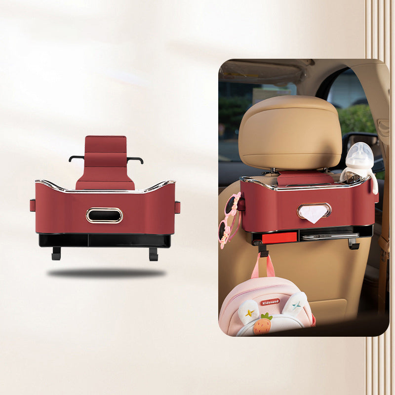 Car Seat Back Storage Box Leather | Hanging Organiser with Partitions and Hooks | Keeps Items Within Easy Reach