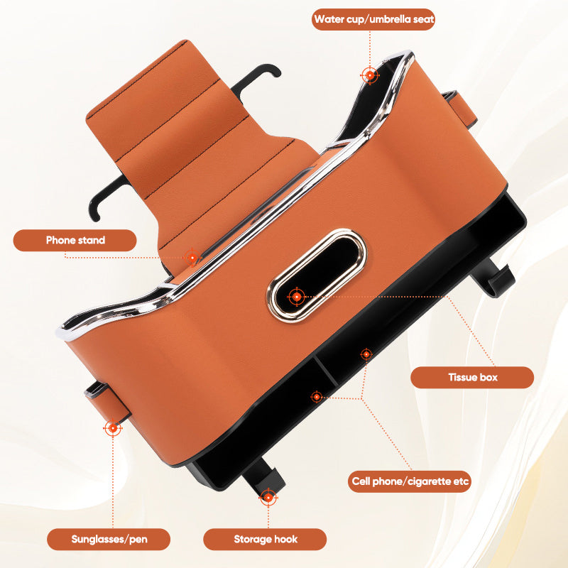 Car Seat Back Storage Box Leather | Hanging Organiser with Partitions and Hooks | Keeps Items Within Easy Reach
