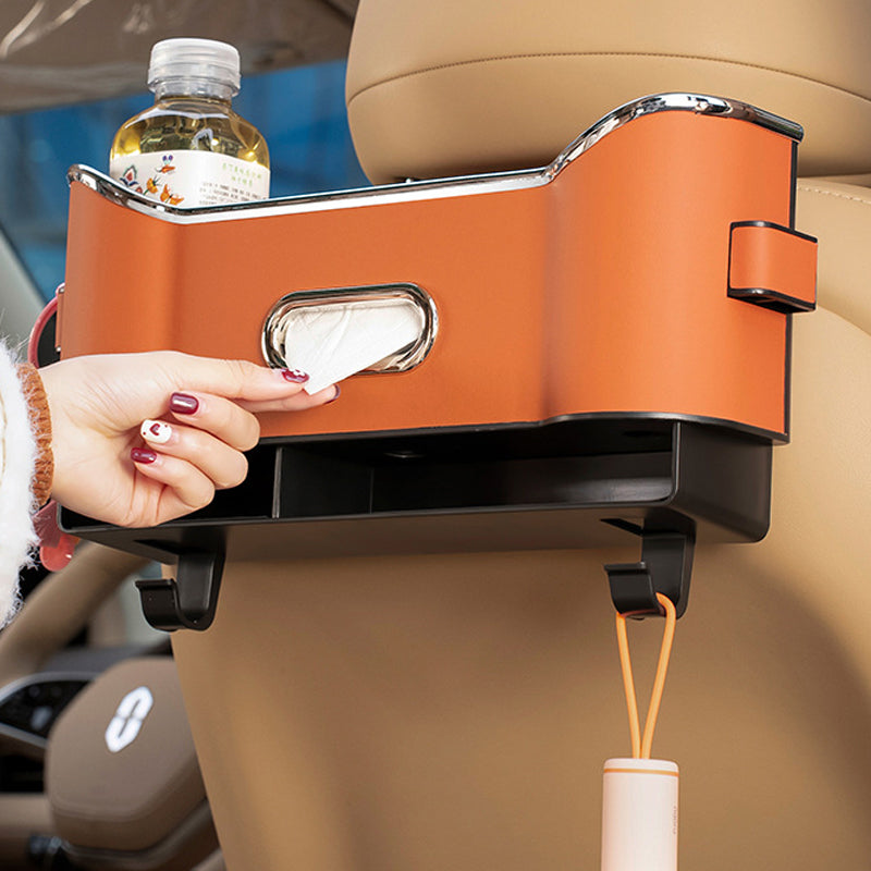 Car Seat Back Storage Box Leather | Hanging Organiser with Partitions and Hooks | Keeps Items Within Easy Reach
