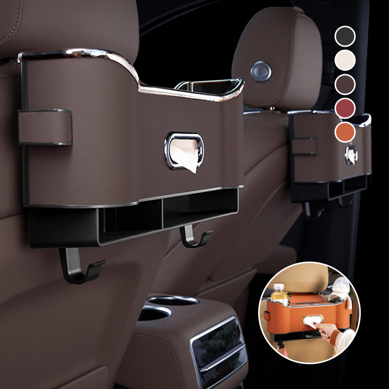 Car Seat Back Storage Box Leather | Hanging Organiser with Partitions and Hooks | Keeps Items Within Easy Reach