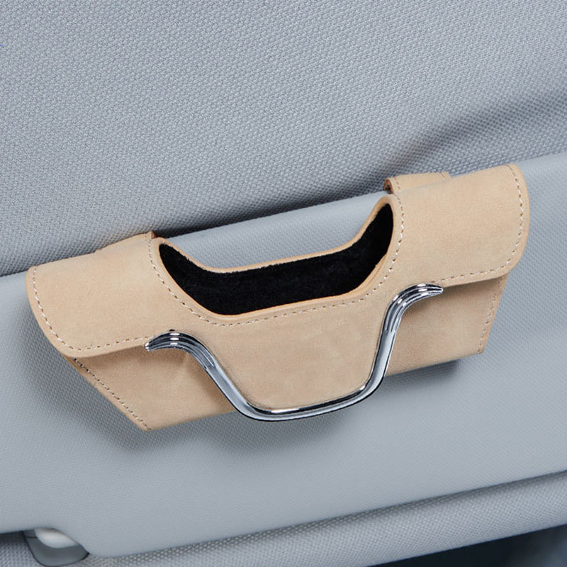 Car Sun Visor Glasses Holder Faux Leather | Magnetic Buckle Clip-On Case | Universal Fit for Sunglasses & Cards