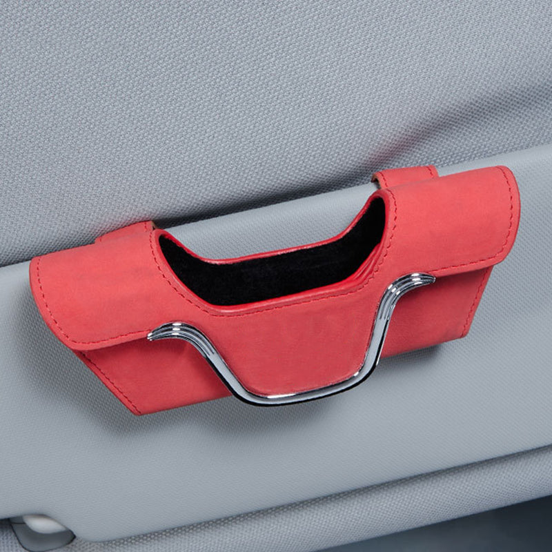 Car Sun Visor Glasses Holder Faux Leather | Magnetic Buckle Clip-On Case | Universal Fit for Sunglasses & Cards