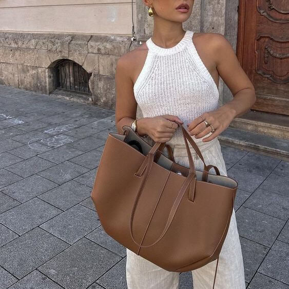 Caroline | Leather Tote Bag – Oversized Structured Design
