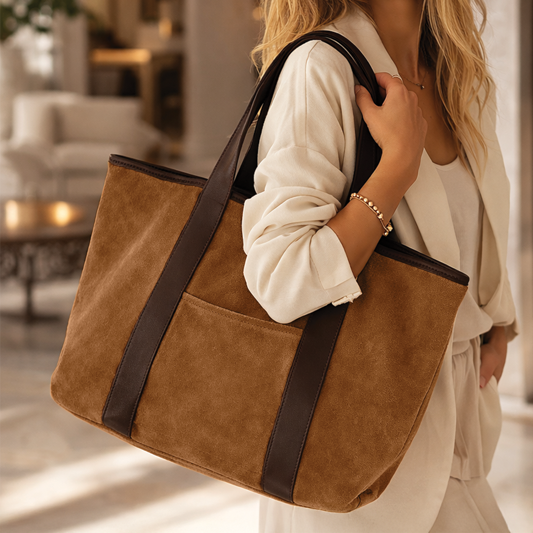 Carolyn | Oversized Tote Bag – Durable Faux Suede With Leather Trim