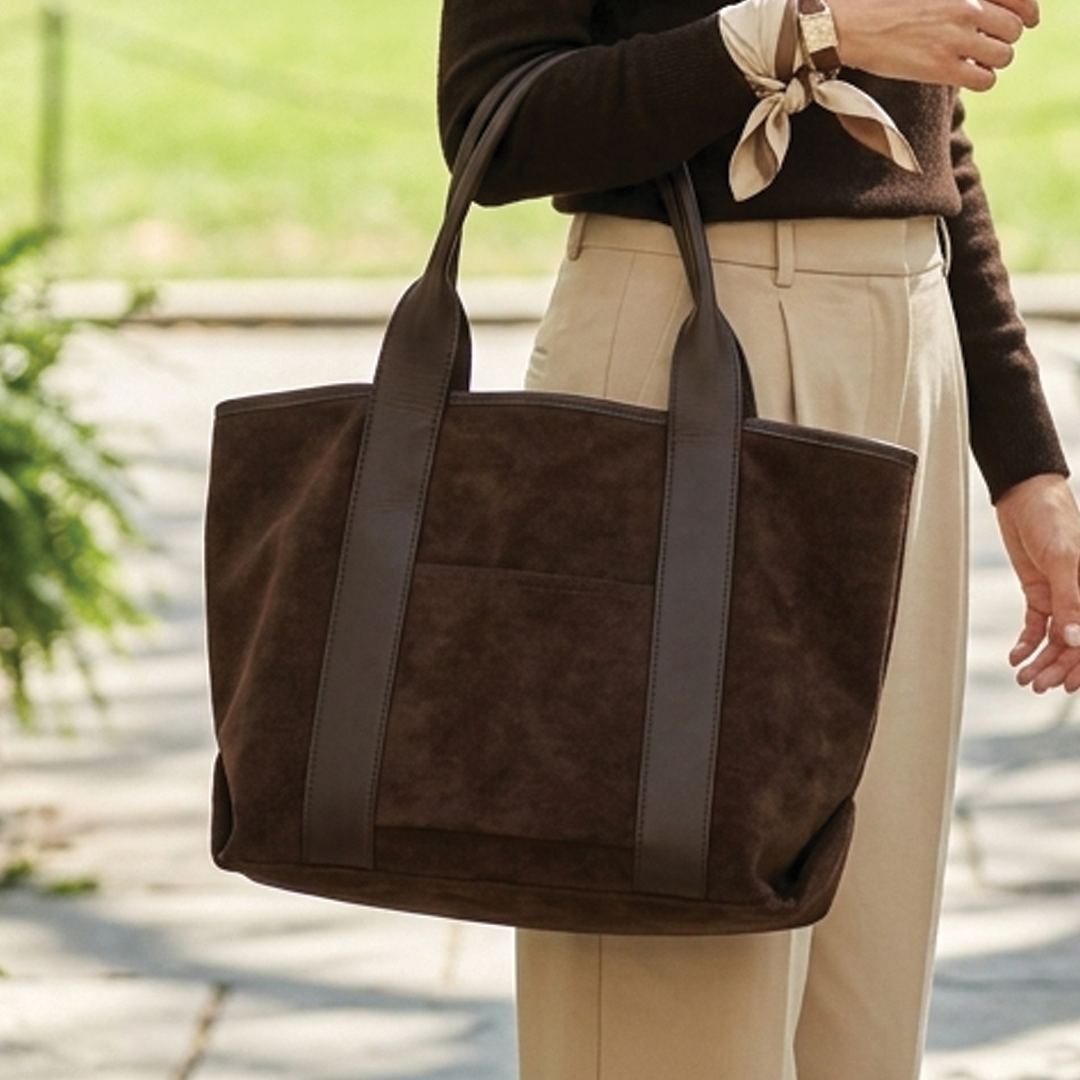 Carolyn | Oversized Tote Bag – Durable Faux Suede With Leather Trim