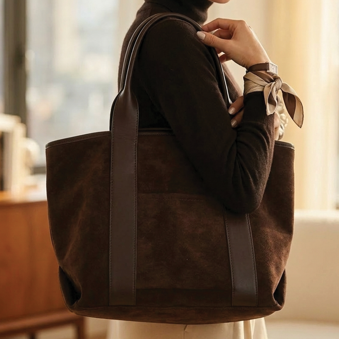 Carolyn | Oversized Tote Bag – Durable Faux Suede With Leather Trim