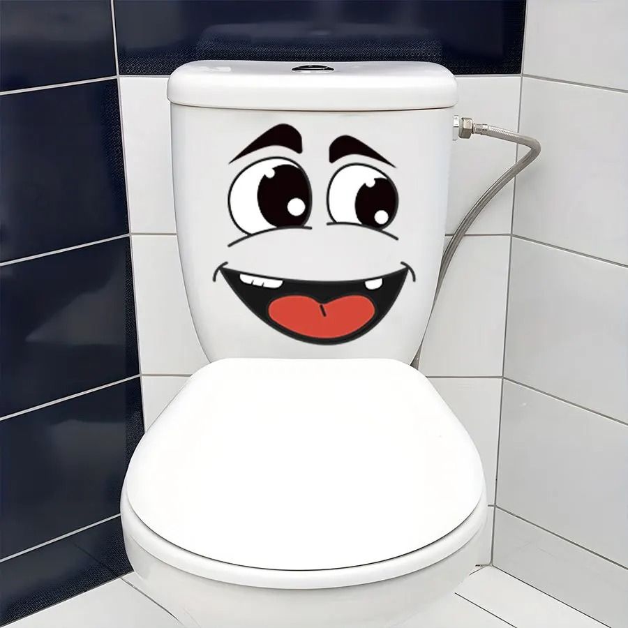 Cartoon Face Sticker Set Waterproof | 4 Sheets Self-Adhesive Removable Designs | Bathroom Kitchen Bin Decor Accessory