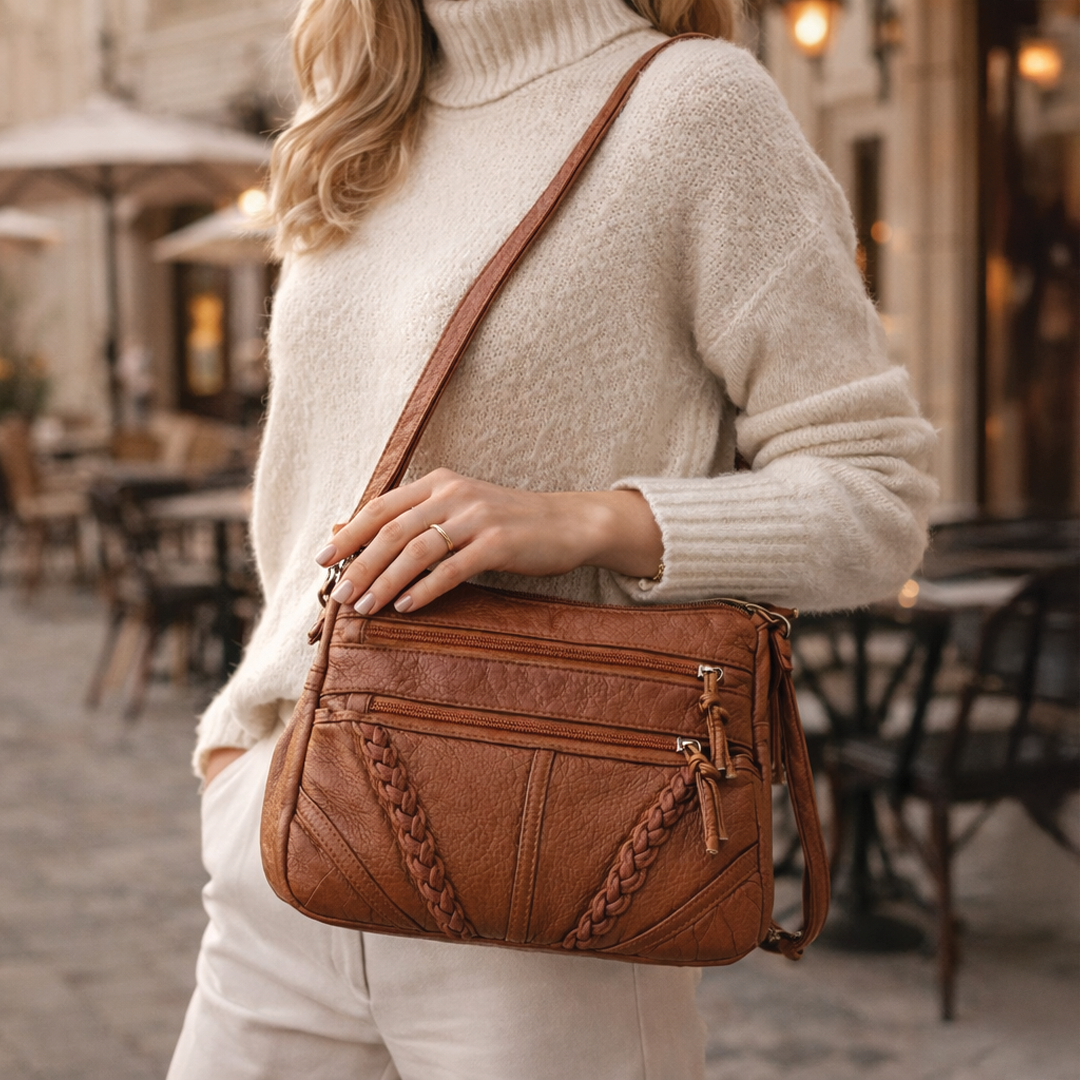 Catherine | Vegan Leather Crossbody Bag – Multi-Zippered Compartments