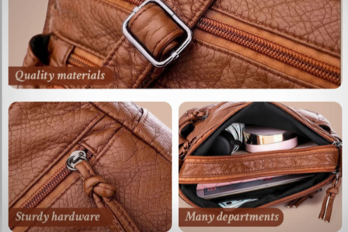 Catherine | Vegan Leather Crossbody Bag – Multi-Zippered Compartments
