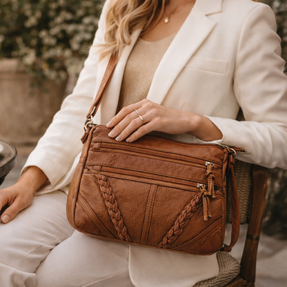 Catherine | Vegan Leather Crossbody Bag – Multi-Zippered Compartments 1