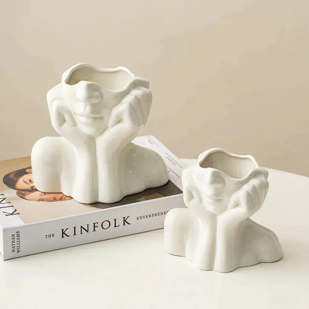 Ceramic Face Vase, Medium or Large | Elegant, Glamorous and Refined Styles | Sculptural Decor for Living Room and Office