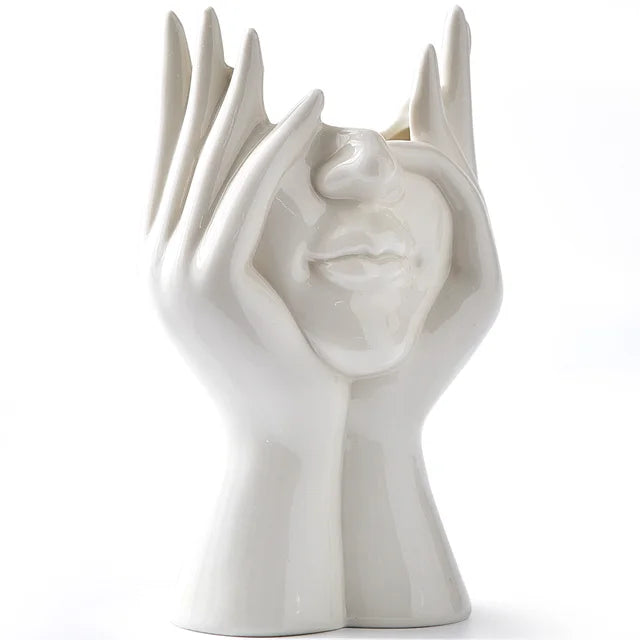 Ceramic Face Vase, Medium or Large | Elegant, Glamorous and Refined Styles | Sculptural Decor for Living Room and Office
