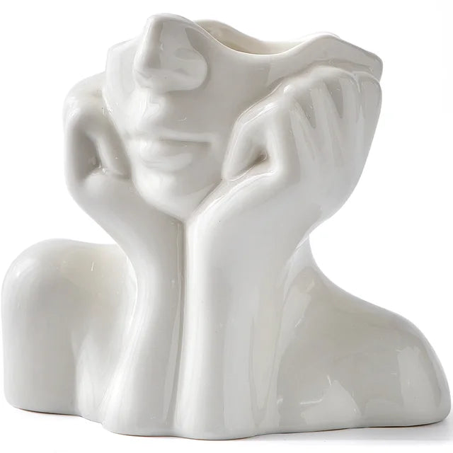Ceramic Face Vase, Medium or Large | Elegant, Glamorous and Refined Styles | Sculptural Decor for Living Room and Office