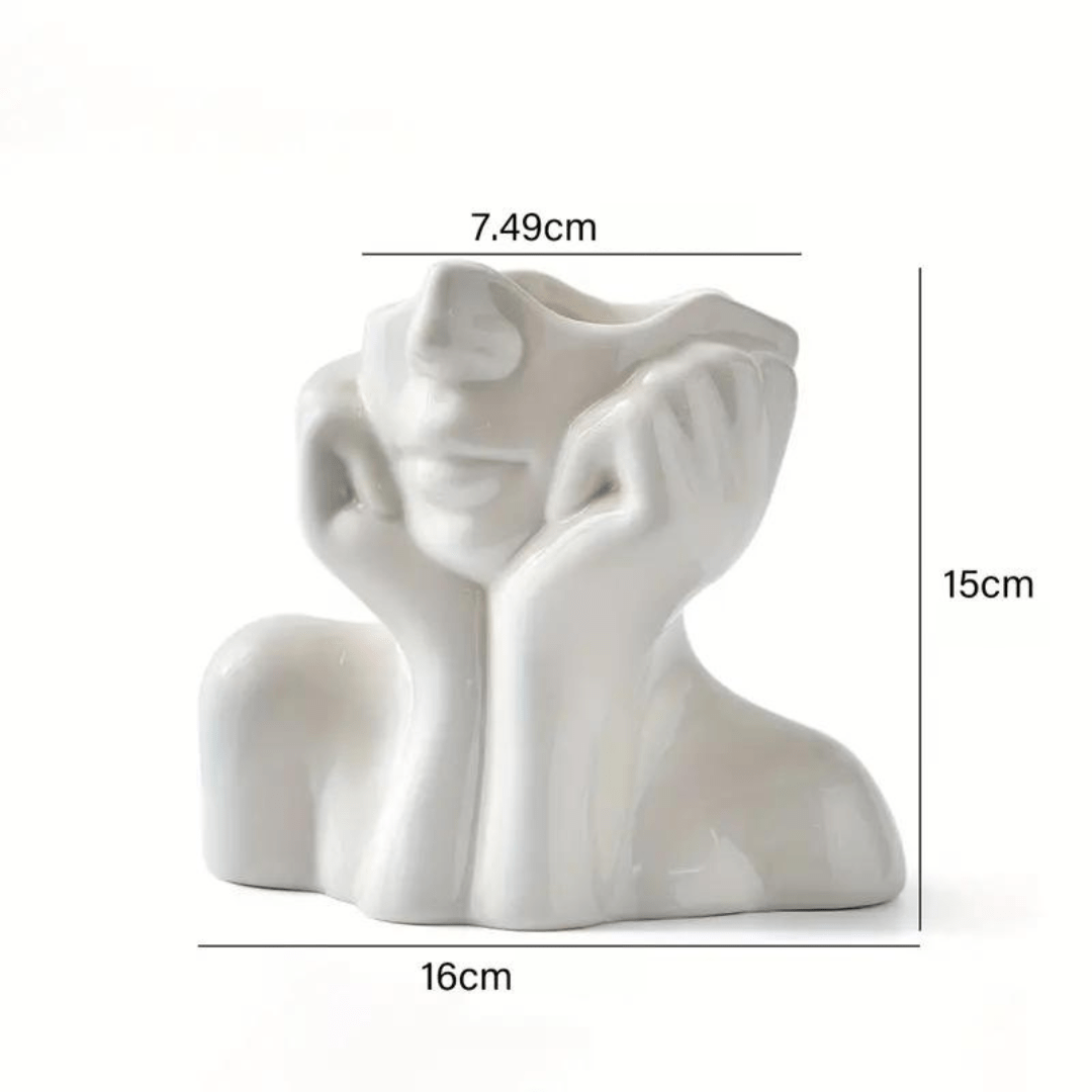Ceramic Face Vase, Medium or Large | Elegant, Glamorous and Refined Styles | Sculptural Decor for Living Room and Office