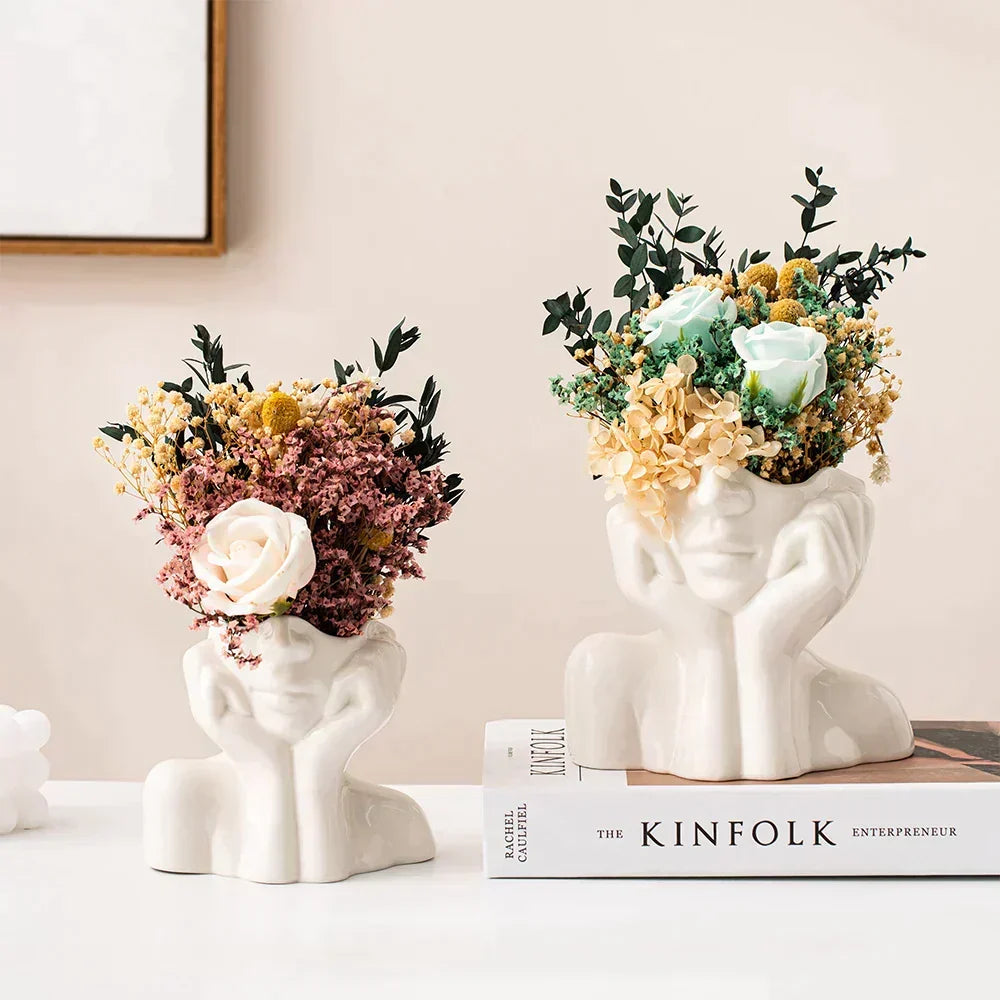 Ceramic Face Vase, Medium or Large | Elegant, Glamorous and Refined Styles | Sculptural Decor for Living Room and Office