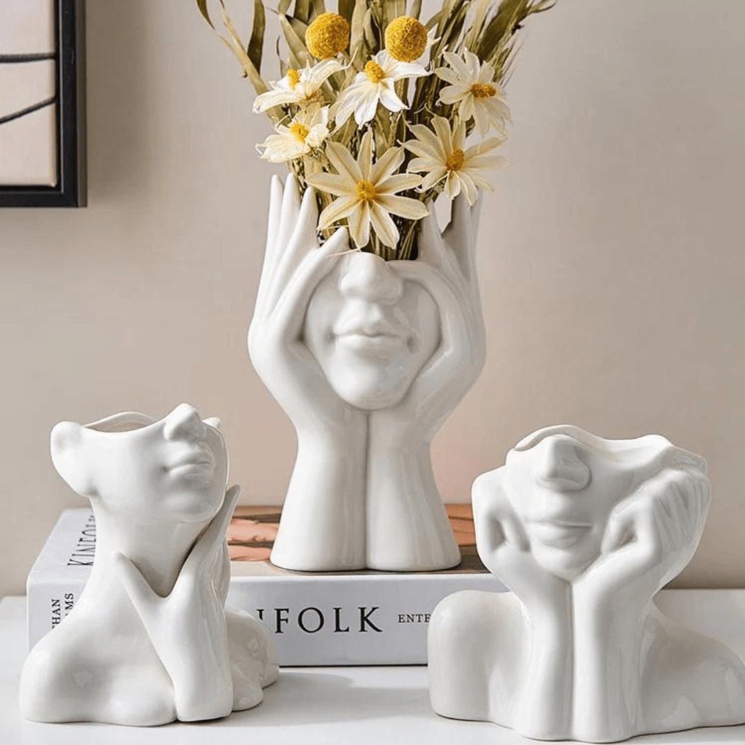 Ceramic Face Vase, Medium or Large | Elegant, Glamorous and Refined Styles | Sculptural Decor for Living Room and Office