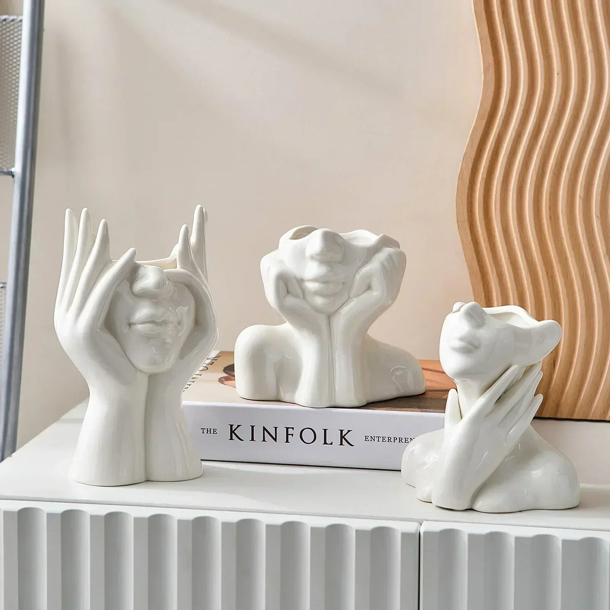 Ceramic Face Vase, Medium or Large | Elegant, Glamorous and Refined Styles | Sculptural Decor for Living Room and Office