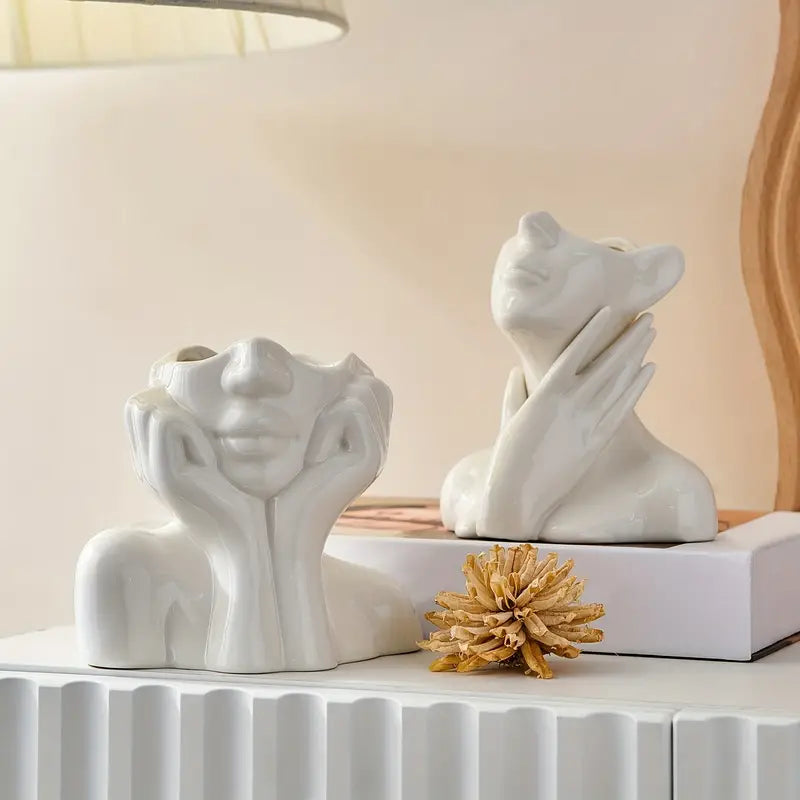 Ceramic Face Vase, Medium or Large | Elegant, Glamorous and Refined Styles | Sculptural Decor for Living Room and Office