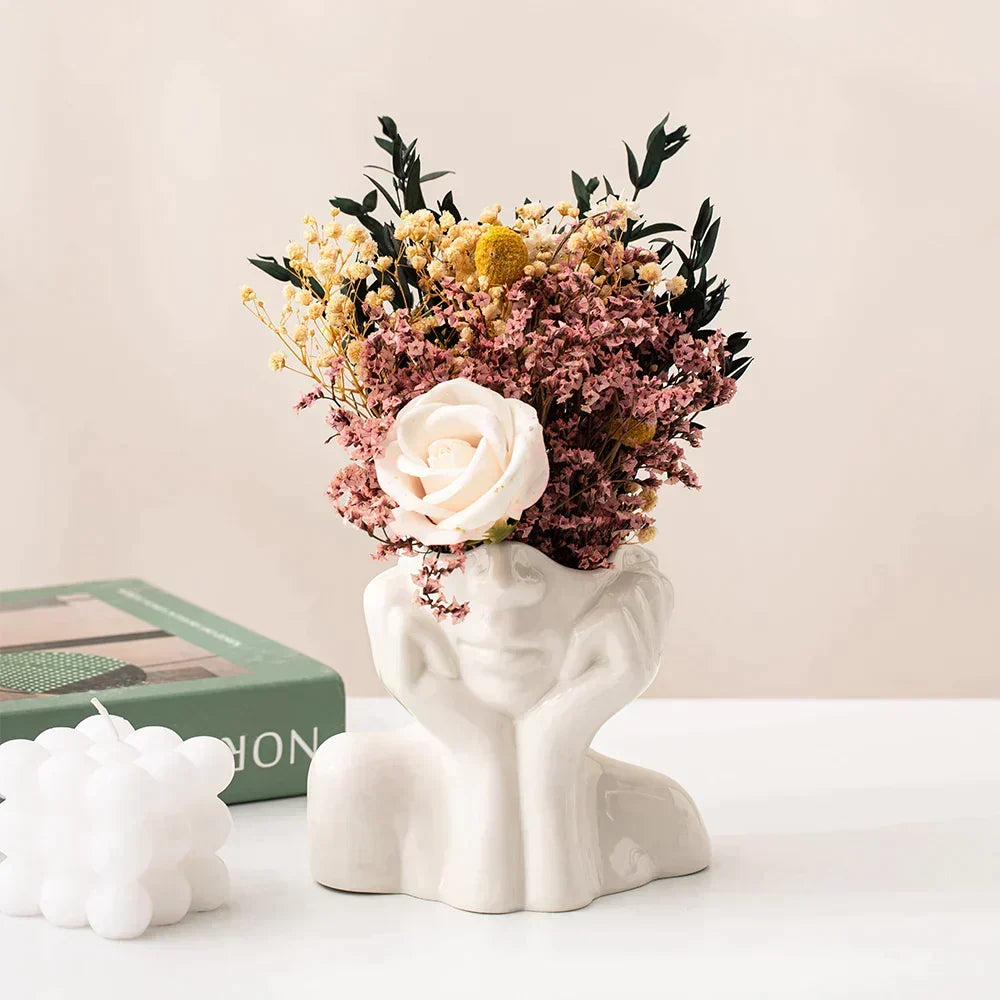 Ceramic Face Vase, Medium or Large | Elegant, Glamorous and Refined Styles | Sculptural Decor for Living Room and Office