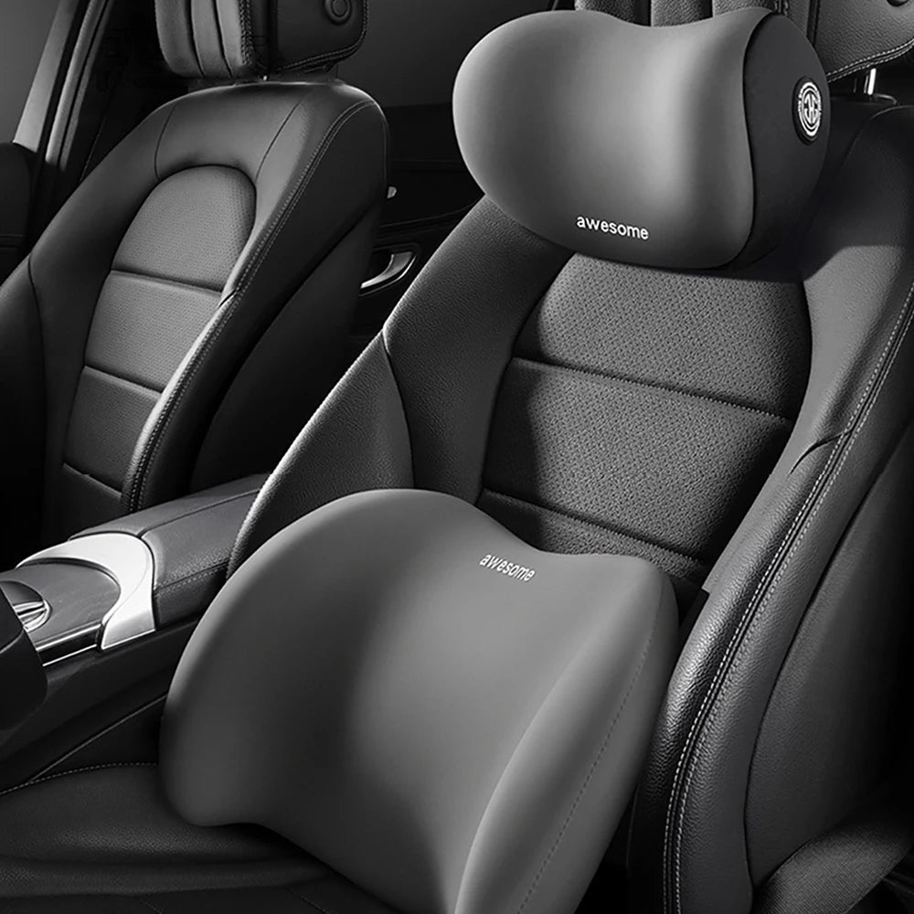 Cervical and Lumbar Car Pillow | Memory Foam Headrest and Back Support Set