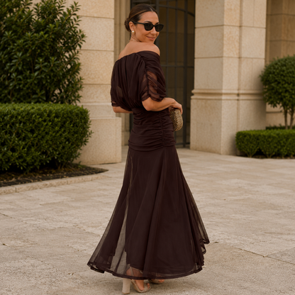Women's Floral Print Maxi Dress – Pleated Waist V-Neck Full Length