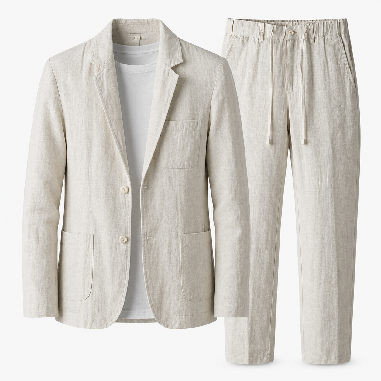 Men's Linen Suit – Notch Lapel Blazer with Drawstring Trousers