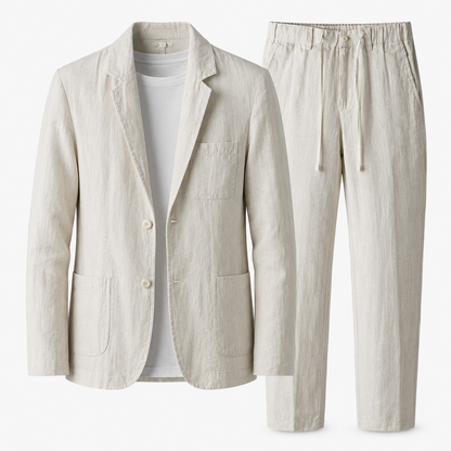 Men's Linen Suit – Notch Lapel Blazer with Drawstring Trousers