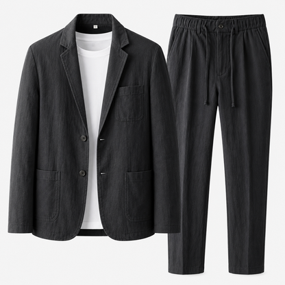 Men's Linen Suit – Notch Lapel Blazer with Drawstring Trousers