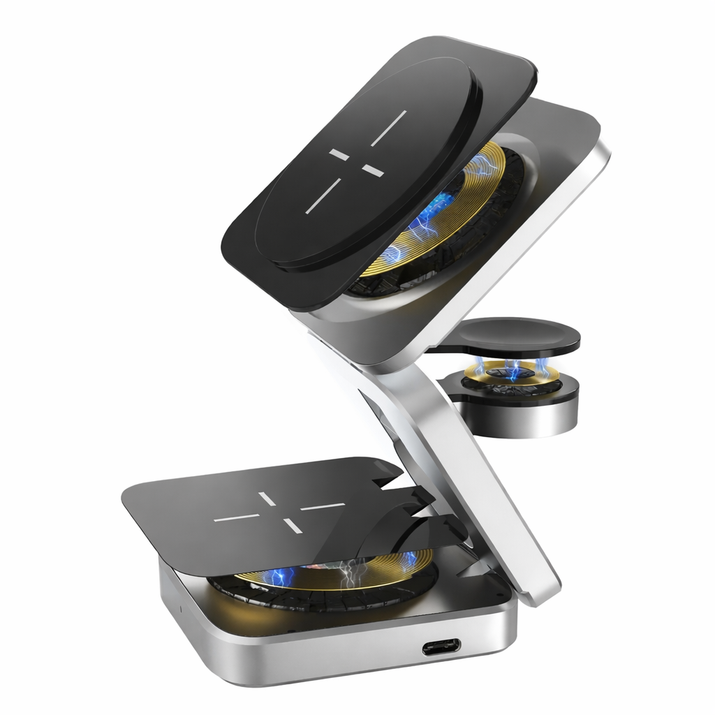 3-in-1 Wireless Charging Station | Foldable Design, Single USB-C Cable | Charges Phone, Watch and Earbuds Simultaneously 1