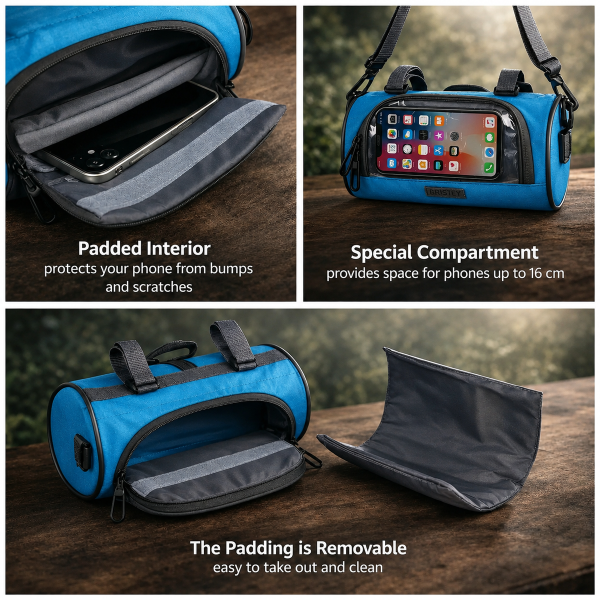 Bike Handlebar Storage Bag | Touchscreen Phone Window, 22 x 12 x 12.5 cm | Waterproof Nylon, Hook-and-Loop Mount 2