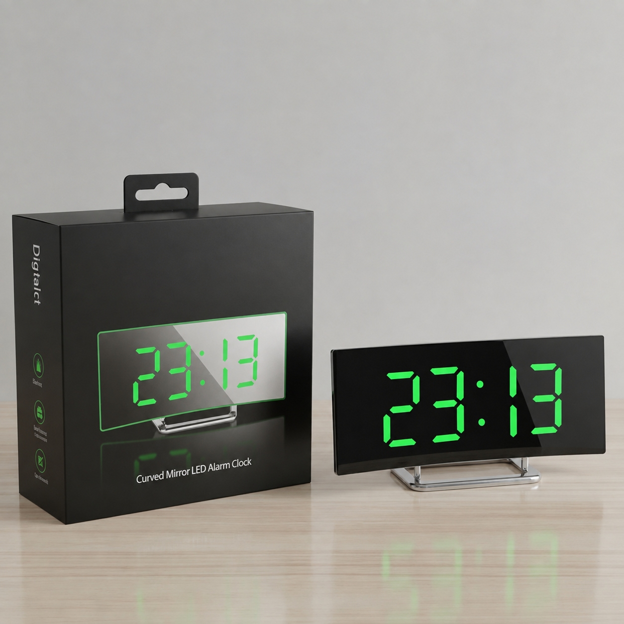 Digital Desk Clock | Curved Face, Oversized Digits