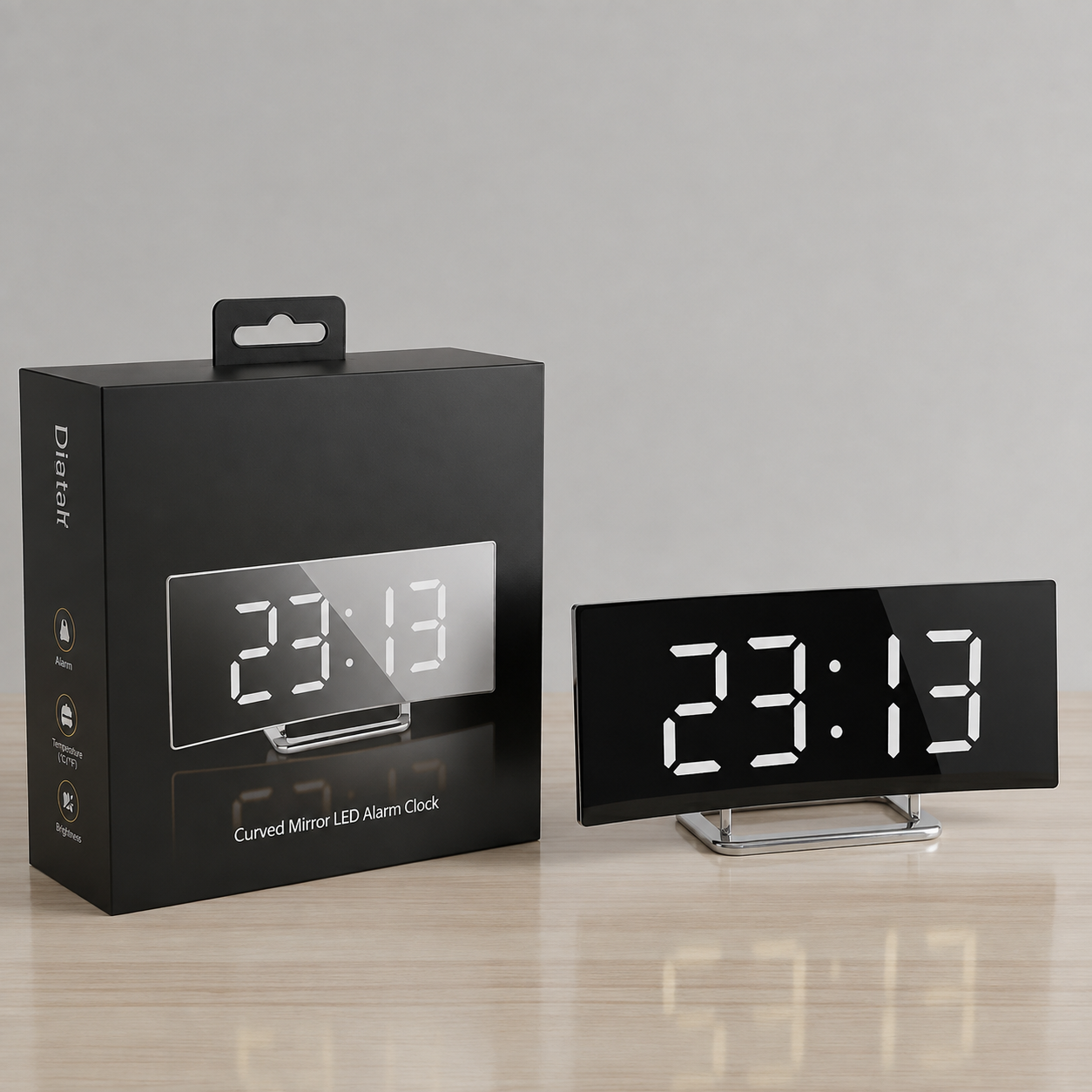 Digital Desk Clock | Curved Face, Oversized Digits