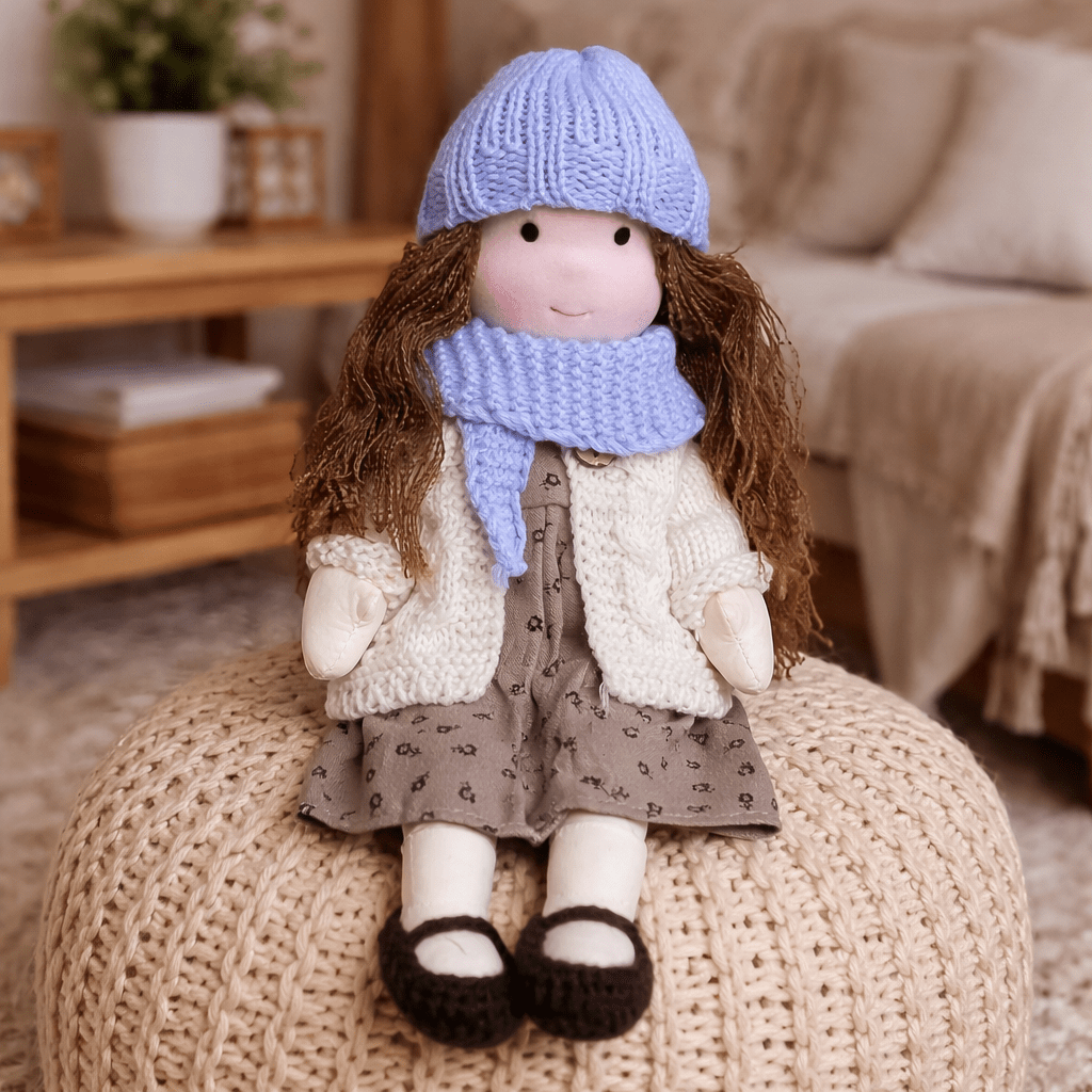 Handmade Waldorf Doll, Cotton & Plush, 28 cm | Minimalist Face for Imaginative Play | Sturdy Plastic Head, Cuddly Body 4