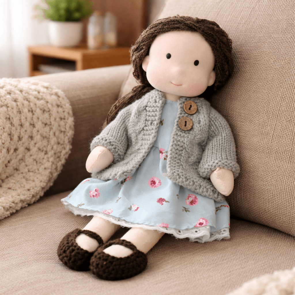 Handmade Waldorf Doll, Cotton & Plush, 28 cm | Minimalist Face for Imaginative Play | Sturdy Plastic Head, Cuddly Body 18
