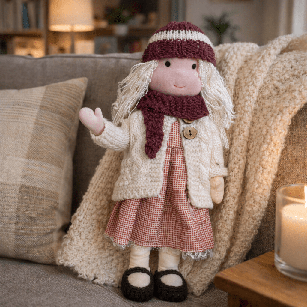 Handmade Waldorf Doll, Cotton & Plush, 28 cm | Minimalist Face for Imaginative Play | Sturdy Plastic Head, Cuddly Body 26