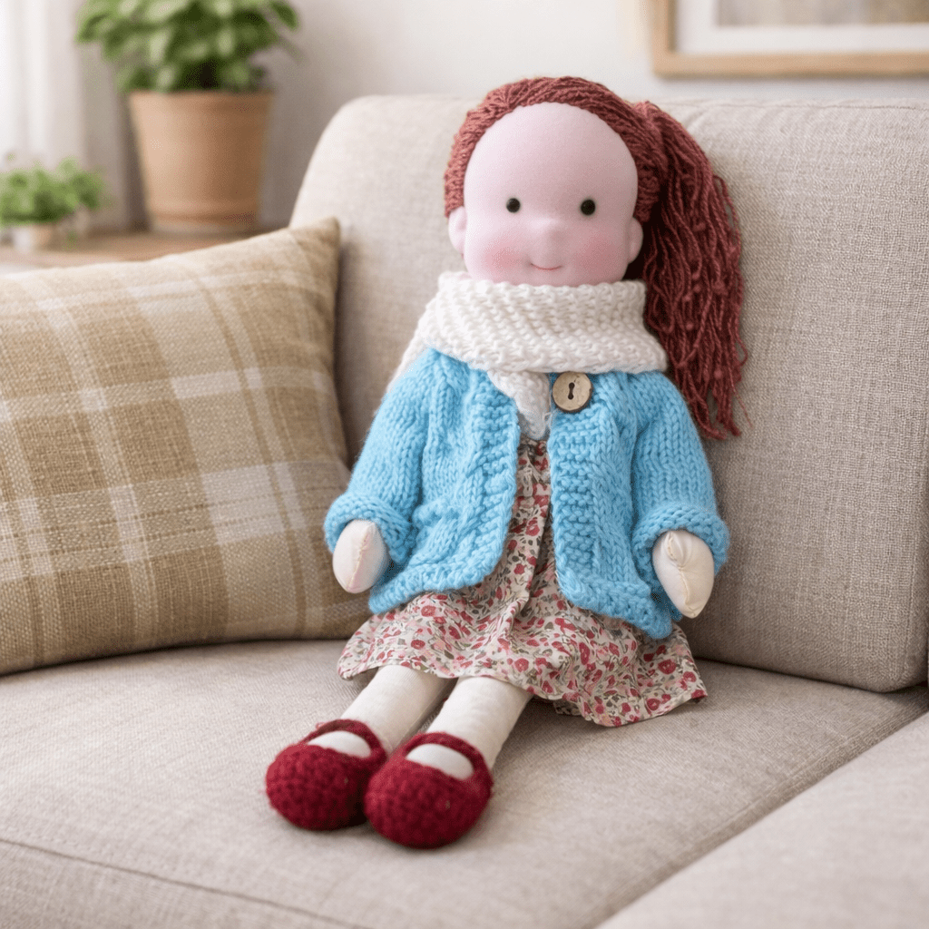 Handmade Waldorf Doll, Cotton & Plush, 28 cm | Minimalist Face for Imaginative Play | Sturdy Plastic Head, Cuddly Body 31
